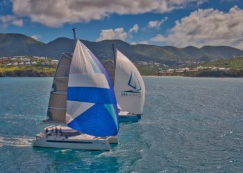 Two Balance Catamaran entries under spinnakers in Anguilla Channel. Photo Peter Gunn
